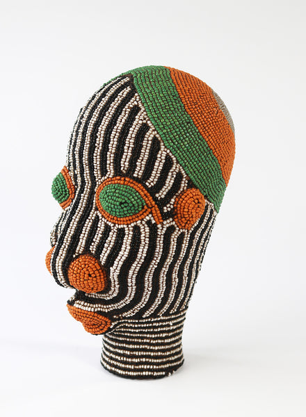 WEST AFRICAN GLASS BEADED HEAD - front - angle