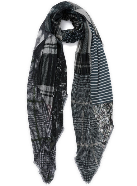 JANE CARR The Patch Wrap in Granite, modal and cashmere-blend printed scarf – tied