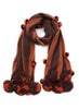 JANE CARR The Pom-Pom Scarf in Chocolate, brown wool and cashmere wrap with oversized pom poms – tied