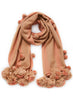 JANE CARR The Pom-Pom Scarf in Coral, pink wool and cashmere wrap with oversized pom poms – tied