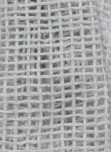 JANE CARR The Mesh Scarf in Mist, pale grey grid woven cashmere scarf – detail