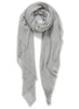 JANE CARR The Fray Wrap in Mist, pale grey woven pure cashmere scarf – tied