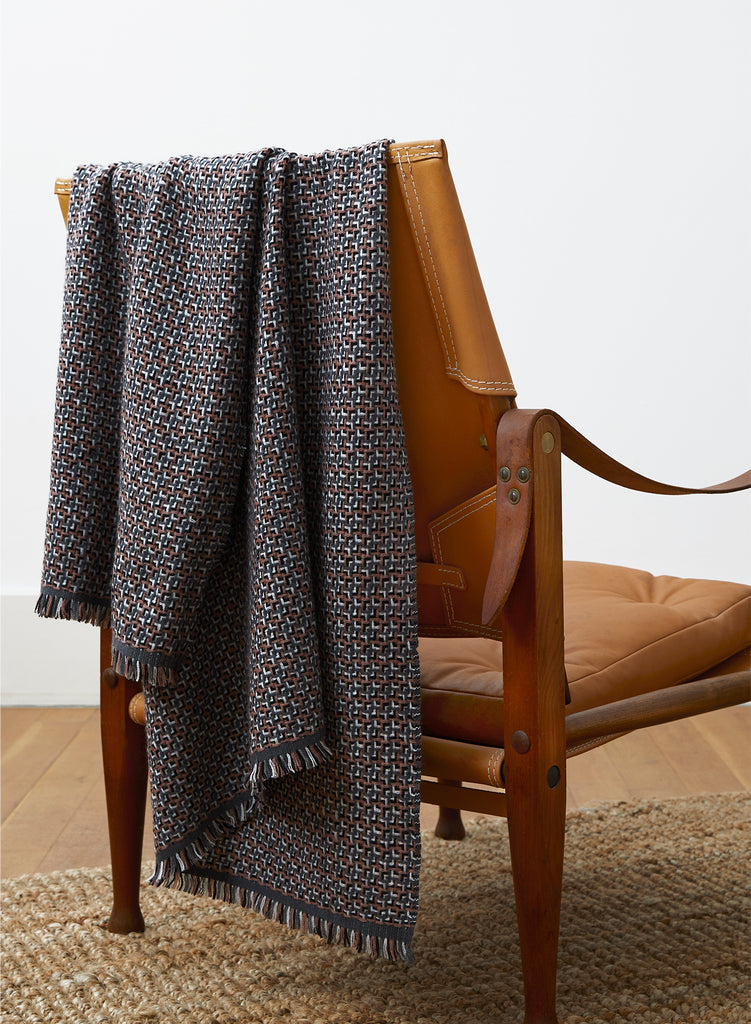 THE SLALOM THROW, neutral multicolour checked wool and cashmere throw, Chair