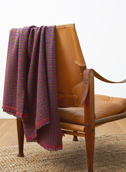 THE SLALOM THROW, bright multicolour checked wool and cashmere throw, Chair