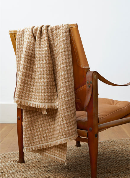 The Slalom Throw, tonal beige checked wool and cashmere throw, Chair