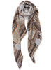 JANE CARR The Self Square in Pearl, neutral multicoloured printed silk twill scarf – tied