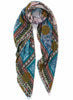 JANE CARR The Self Square in Sargasso, khaki multicoloured printed silk twill scarf – tied