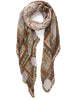 JANE CARR The Self Square in Pearl, neutral multicoloured printed modal and cashmere scarf – tied
