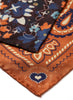 JANE CARR The Remix Foulard in Cinnamon, neutral and navy multicolour printed silk twill scarf – detail