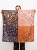 JANE CARR The Remix Foulard in Cinnamon, neutral and navy multicolour printed silk twill scarf – model 3