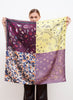 JANE CARR The Remix Foulard in Damson, purple multicolour printed silk twill scarf – model 3