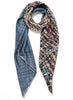 JANE CARR The Bouclé Square in City, grey blue multicolour printed silk twill scarf – tied