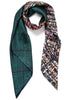 JANE CARR The Bouclé Square in Forest, green multicolour printed silk twill scarf – tied