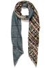 JANE CARR The Bouclé Square in City, grey blue multicolour printed modal and cashmere scarf - tied