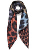 JANE CARR The Big Cat Square in Midnight, blue and neutral printed silk twill scarf – tied