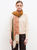 JANE CARR The Quilt Wrap in Blush, pink multicolour printed modal and cashmere scarf - model 1