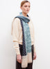 JANE CARR The Quilt Wrap in Denim, blue and cream printed modal and cashmere scarf - model 2