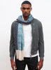 JANE CARR The Quilt Wrap in Denim, blue and cream printed modal and cashmere scarf - model 3