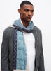 JANE CARR The Quilt Wrap in Denim, blue and cream printed modal and cashmere scarf - model 4