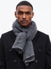JANE CARR The Mesh Scarf in Granite, dark grey grid woven cashmere scarf – model 3