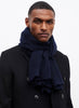 JANE CARR The Mesh Scarf in Navy, dark blue grid woven cashmere scarf – model 4