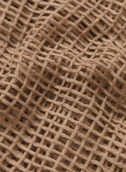 JANE CARR The Mesh Scarf in Taupe, taupe grid woven cashmere scarf – detail