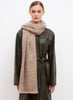 JANE CARR The Mesh Scarf in Taupe, taupe grid woven cashmere scarf – model 1