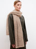 JANE CARR The Mesh Scarf in Taupe, taupe grid woven cashmere scarf – model 2