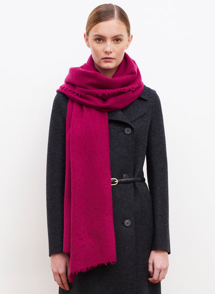 JANE CARR The Luxe in Lipstick, pink oversized cashmere knit wrap - model 1