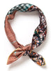 JANE CARR The Bouclé Petit Foulard in Dusk, turquoise multicolour printed silk twill scarf – tied