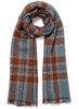 JANE CARR The Plaid Scarf in Opal, orange and blue grid wool and cashmere scarf – tied