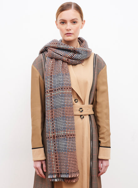 JANE CARR The Plaid Scarf in Pastel, pastel grid wool and cashmere scarf – model 1