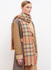 JANE CARR The Plaid Scarf in Tan, orange multicolour grid wool and cashmere scarf – model 3