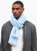 JANE CARR The Fray Wrap in Sky, pale blue woven pure cashmere scarf – model 3