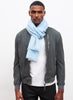 JANE CARR The Fray Wrap in Sky, pale blue woven pure cashmere scarf – model 4