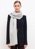 JANE CARR The Cosmos Scarf in Mist, pale grey cashmere scarf woven with silver Lurex – model 1