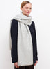 JANE CARR The Cosmos Scarf in Mist, pale grey cashmere scarf woven with silver Lurex – model 2