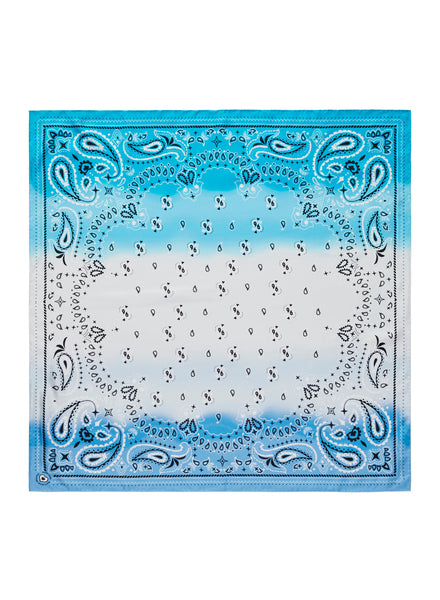 JANE CARR The Ombré Foulard in Pacific, blue and white printed silk twill scarf – flat