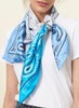 JANE CARR The Ombré Foulard in Pacific, blue and white printed silk twill scarf – model 2