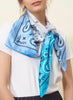 JANE CARR The Ombré Foulard in Pacific, blue and white printed silk twill scarf – model 1