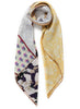 JANE CARR The Puzzle Square in Butter, yellow and neutral printed silk twill scarf – tied