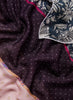 JANE CARR The Puzzle Square in Grape, purple multicolour printed modal and cashmere scarf – detail