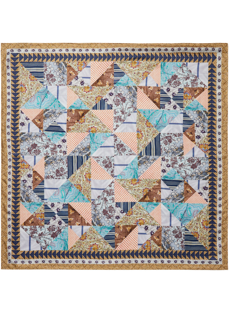 JANE CARR The Prairie Square in Bronze, neutral multicolour printed silk twill scarf – flat