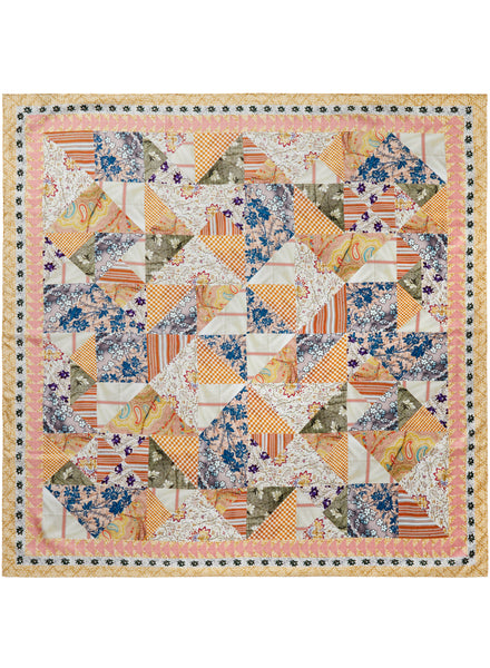 JANE CARR The Prairie Square in Rose, pink and yellow printed silk twill scarf – flat
