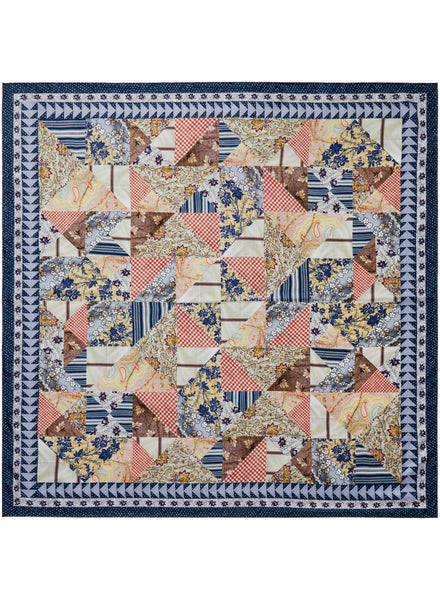 JANE CARR The Prairie Square in Storm, navy and neutral multicolour printed silk twill scarf – flat