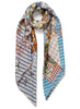 JANE CARR The Mirage Square in Blossom, pink and blue multicolour printed silk twill scarf – tied