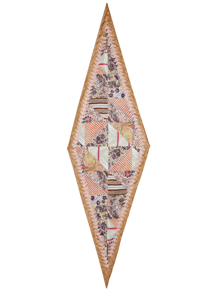 JANE CARR The Prairie Necker in Brick, tan multicolour printed diamond silk twill scarf – flat