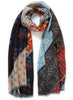 JANE CARR The Puzzle Wrap in Brick, red multicolour printed modal and cashmere scarf – tied
