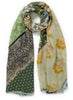 JANE CARR The Puzzle Wrap in Jade, green multicolour printed modal and cashmere scarf – tied