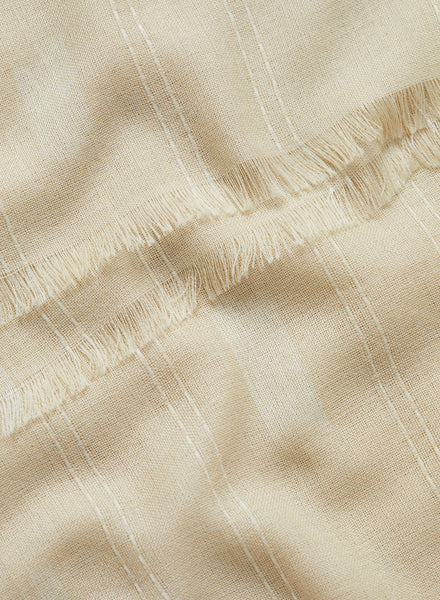 JANE CARR The Ikat Scarf in Soft White, neutral two tone pure cashmere woven scarf – detail